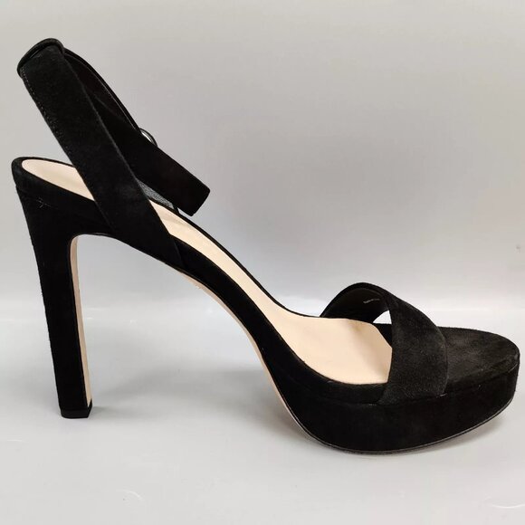$395 VERONICA BEARD Darcelle Ankle Strap Stiletto Sandals Heels Black Suede 9 - Picture 2 of 16
